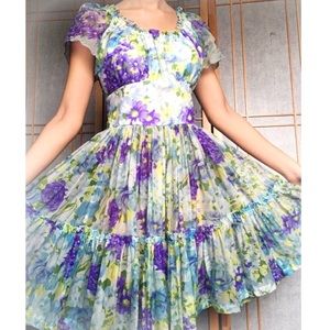Vintage Floral Blue + Purple Spring Swing Dress